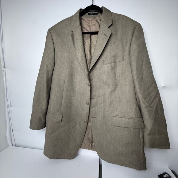 Vintage 1998 Calvin Klein Men's 34 Beige Blazer Two-Button Suit Custom Jacket - Picture 1 of 8